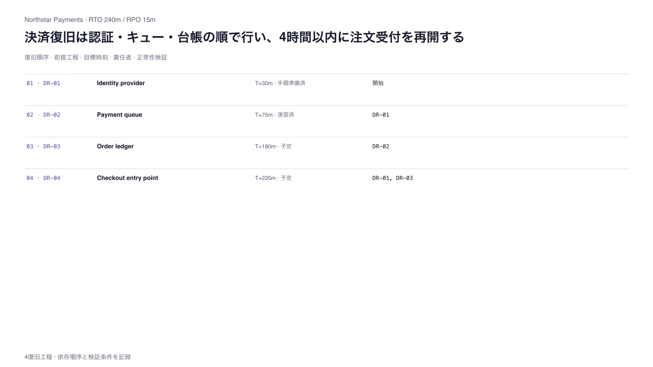 災害復旧手順・依存順序台帳